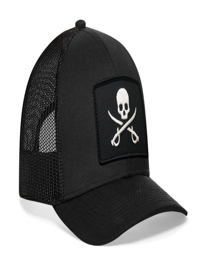 HAKA Jolly Roger Flag Black Trucker Hat - Jolly Roger Mesh Snapback Cap for Men, Women & Golf, Pirate Flag Design Baseball Dad Hat - Image 1